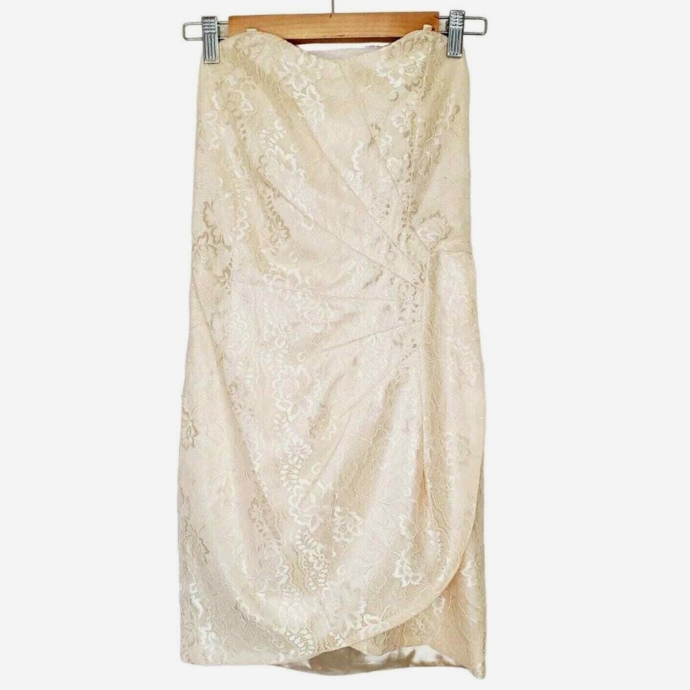 NWT‎ Neslay Paris Cream Floral Jacquard Strapless Tulip Wrap Cocktail Dress Sz S